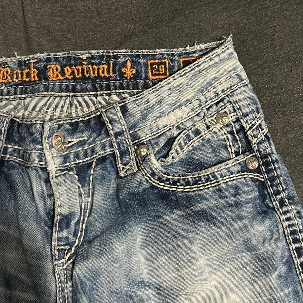Rock Revival Womens Becky Boot Blue Jeans Distressed Denim Jeans Sz 29x30